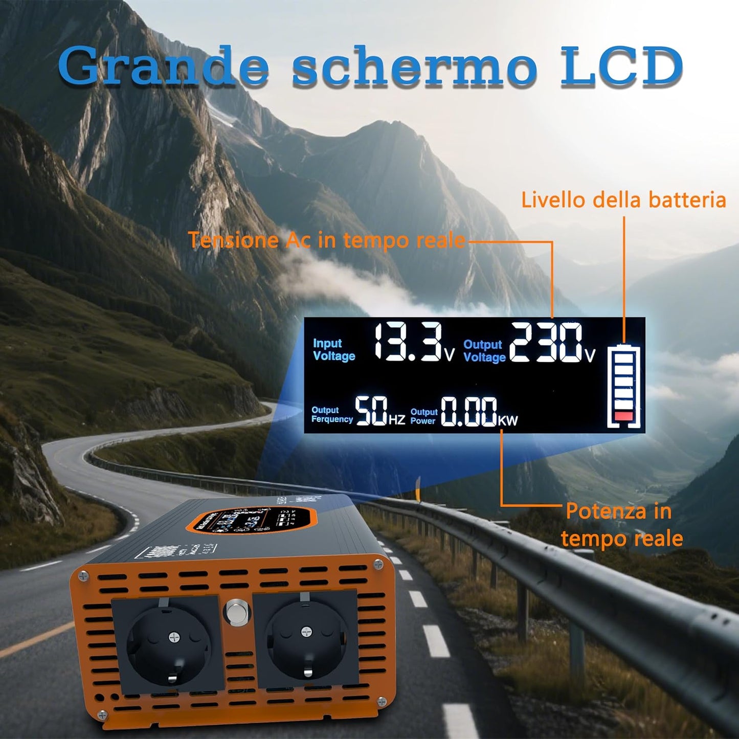 FT Feiteeng Wechselrichter 2000W 12V auf 230V Reine Sinuswelle Spannungswandler LCD Display
