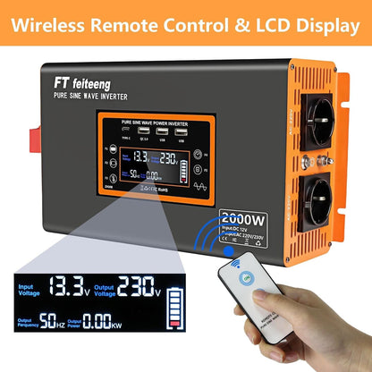 FT feiteeng 2000W/4000W Wechselrichter 12V auf 230V Reiner Sinus,30W USB-C