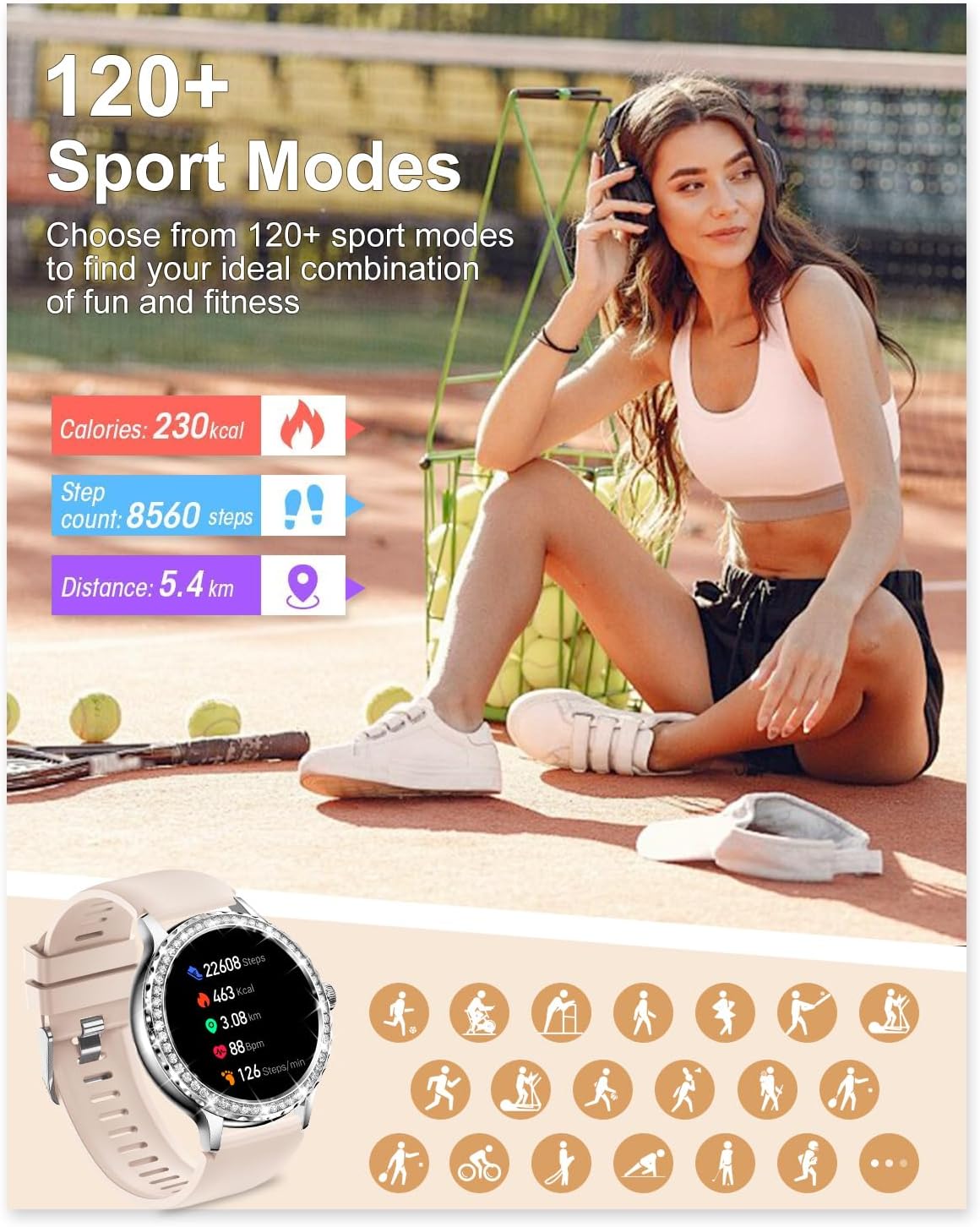 Fitoncloud NX19 Smartwatch Damen, 1,3" HD Touchscreen Fitness Tracker IP68 iOS Android Silber