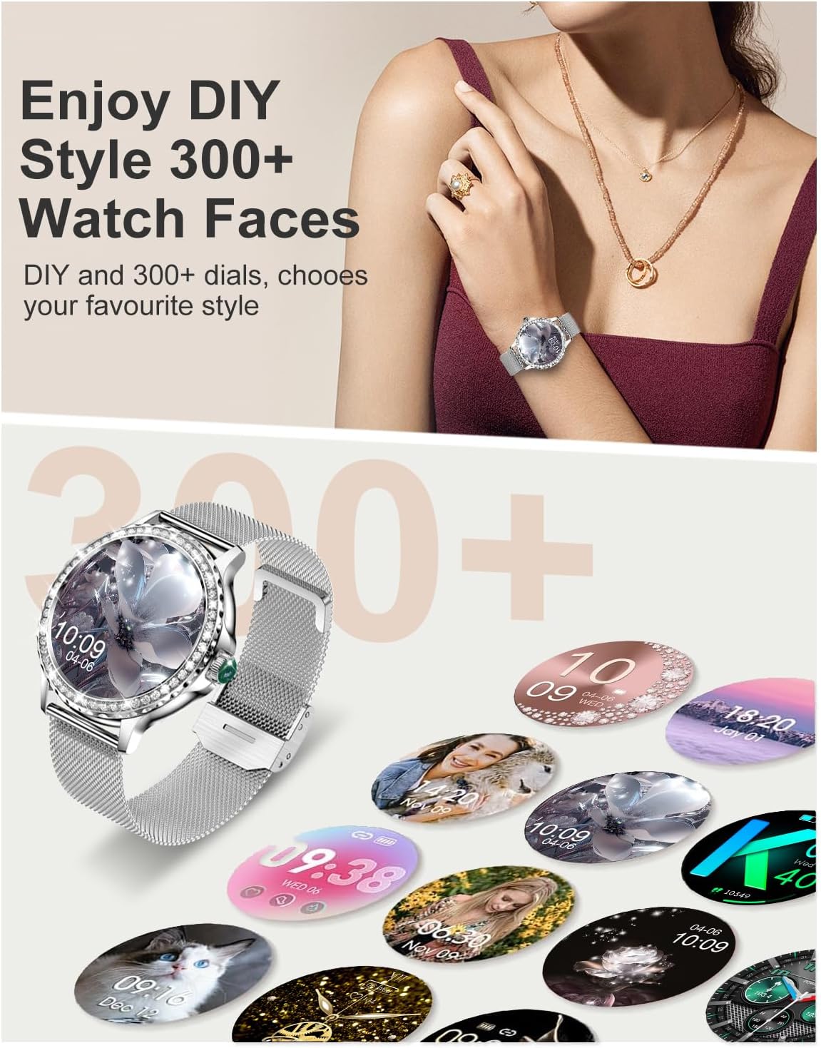 Fitoncloud NX19 Smartwatch Damen, 1,3" HD Touchscreen Fitness Tracker IP68 iOS Android Silber