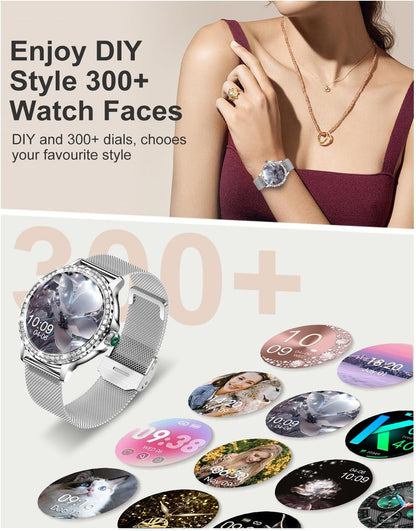 Fitoncloud NX19 Smartwatch Damen, 1,3" HD Touchscreen Fitness Tracker IP68 iOS Android Silber