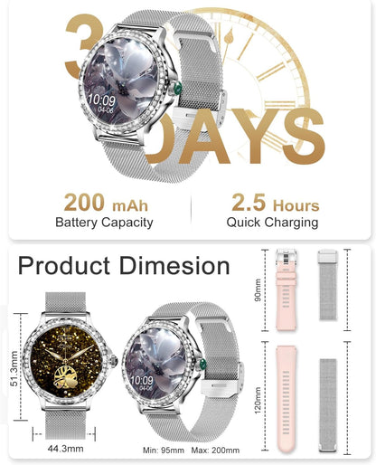 Fitoncloud NX19 Smartwatch Damen, 1,3" HD Touchscreen Fitness Tracker IP68 iOS Android Silber