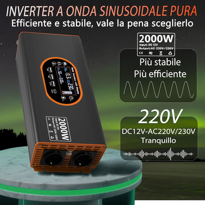 FT Feiteeng Wechselrichter 2000W 12V auf 230V Reine Sinuswelle Spannungswandler LCD Display