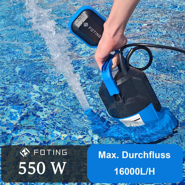 FOTING Schmutzwassertauchpumpe 550 W, 16.000 l/h, Förderhöhe bis 8 m