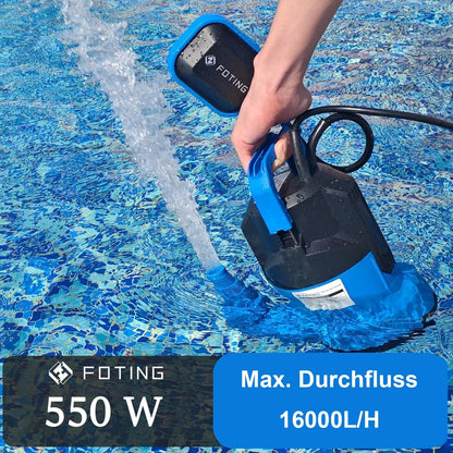 FOTING Schmutzwassertauchpumpe 550 W, 16.000 l/h, Förderhöhe bis 8 m