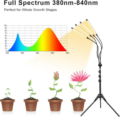 FUJIWAY LED Planzenlicht, 80 LEDs, Vollspektrum LED Pflanzenwachslicht für Zimmerpflanzen, 4-Kopf-Wachstumslampe mit Timer, 360° verstellbarer Schwanenhals, 9 Dimmstufen für das Wachstum von Sämlingen, blühenden Früchten