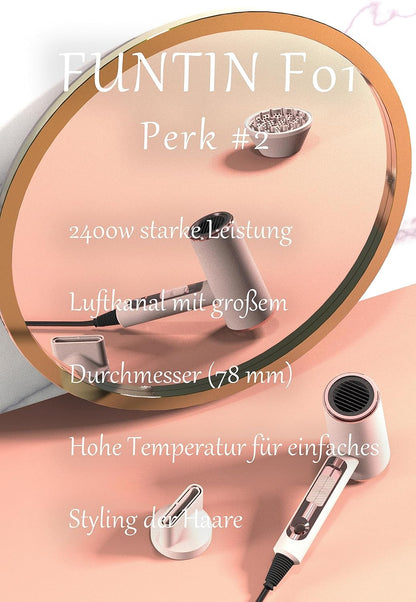FUNTIN Haartrockner 2200W Föhn mit einem 5 zoll diffusor rosa
