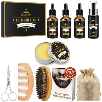 FULLLIGHT TECH Bart-Set für Männer, Fellpflege und Pflege, mit 3 Stück, Bartöl, Waschen, Balsam, Kamm, Bürste, Schere