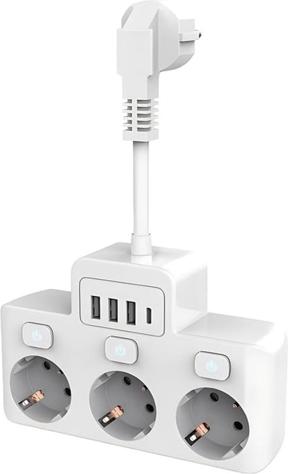 Fivtsme 7-in-1-Steckdosenleiste mit USB, 3 AC-Steckdosen mit 4 USB-Anschlüssen
