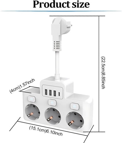 Fivtsme 7-in-1-Steckdosenleiste mit USB, 3 AC-Steckdosen mit 4 USB-Anschlüssen