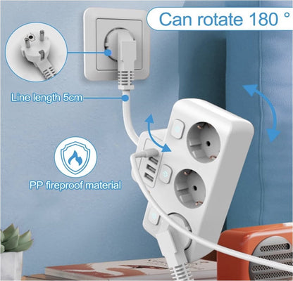 Fivtsme 7-in-1-Steckdosenleiste mit USB, 3 AC-Steckdosen mit 4 USB-Anschlüssen