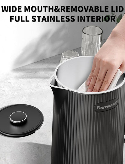 Fourward Wasserkocher - Edelstahl Kettle mit 1,7L Fassungsvermögen, 2200W Schwarz