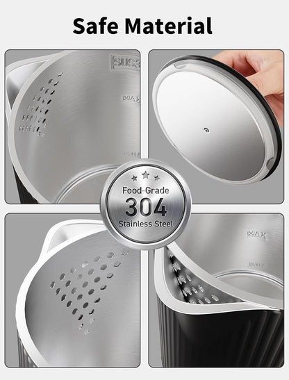 Fourward Wasserkocher - Edelstahl Kettle mit 1,7L Fassungsvermögen, 2200W Schwarz