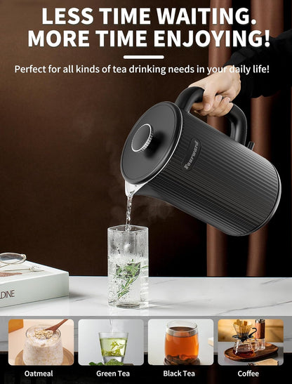 Fourward Wasserkocher - Edelstahl Kettle mit 1,7L Fassungsvermögen, 2200W Schwarz