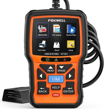 FOXWELL NT301 OBD2-Diagnosegerät für Fahrzeuge, kompatibel mit OBDII/EOBD-Protokoll, mit 2,8-Zoll