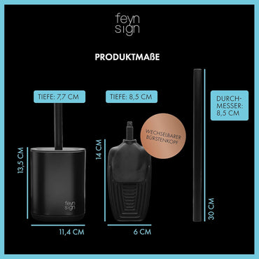 Feynsign Silikon-Toilettenbürste, 3-in-1 Premium-Silikon und Edelstahl,Schwarz