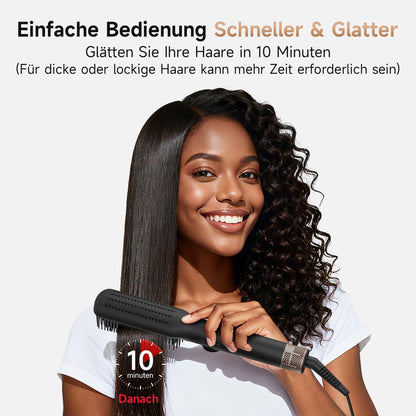 FLYZEEMA 2 in 1 Glättbürste  glättet Frizz und verleiht Glanz Ionen  7 Temp. Schwarz