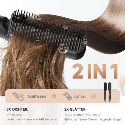 FLYZEEMA 2 in 1 Glättbürste  glättet Frizz und verleiht Glanz Ionen  7 Temp. Schwarz