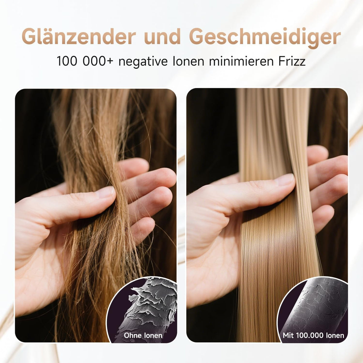 FLYZEEMA 2 in 1 Glättbürste  glättet Frizz und verleiht Glanz Ionen  7 Temp. Schwarz