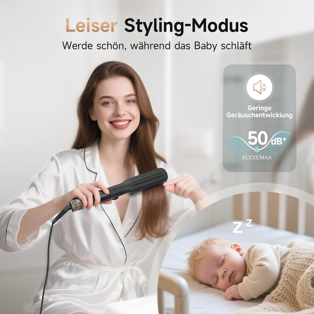 FLYZEEMA 2 in 1 Glättbürste  glättet Frizz und verleiht Glanz Ionen  7 Temp. Schwarz