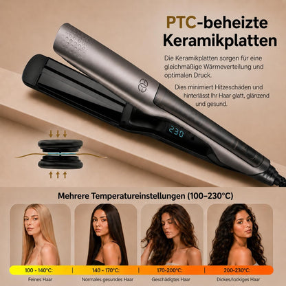Golden Goods Steampod Glätteisen Locken Lockenstab und Glätteisen 2-in-1 42mm
