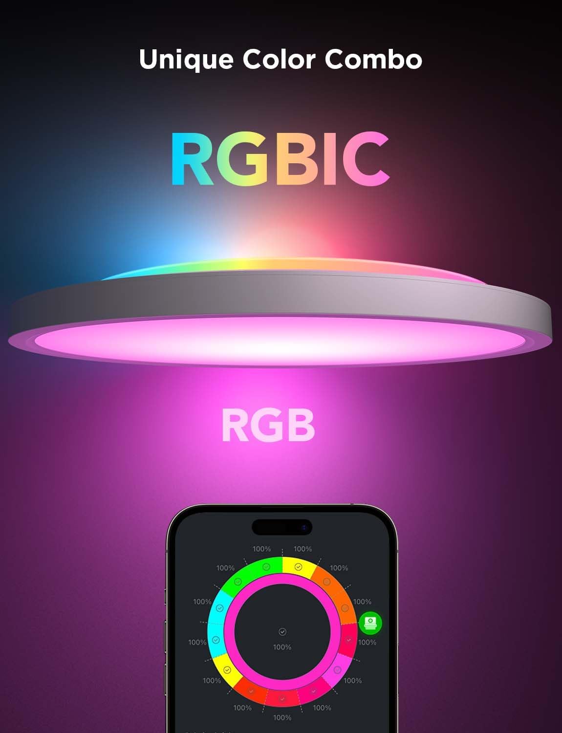 Govee Intelligente Deckenleuchte, RGBIC LED-Deckenleuchte, 2400 lm,16 Millionen DIY-Farben