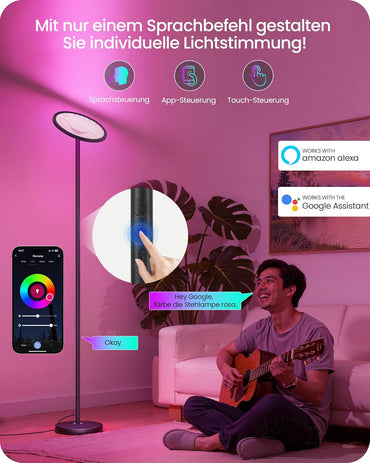 Goebleson RGB Stehlampe mit APP- und Sprachsteuerung, Komp. mit Alexa Dimmbare WLAN Standleuchte Schwarz