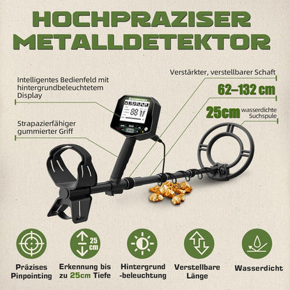 GreenRex Metalldetektor Profi 10-Zoll IP68 Wasserdichte  LCD-Display