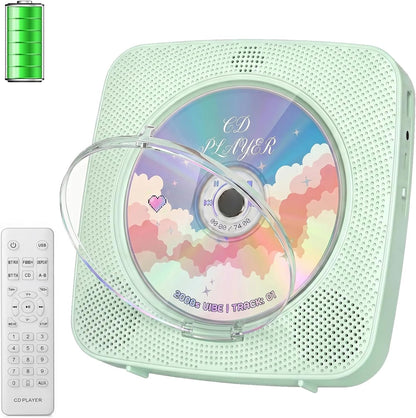 Gueray Tragbarer CD-Player mit Bluetooth-Wandmontage, 1804 mAh,Grün