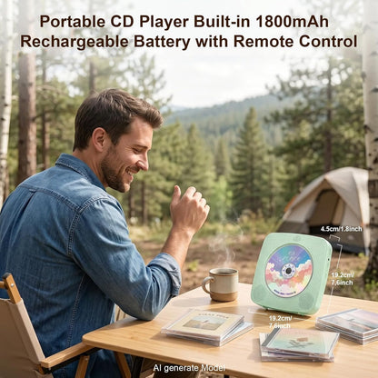 Gueray Tragbarer CD-Player mit Bluetooth-Wandmontage, 1804 mAh,Grün