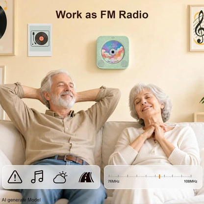 Gueray Tragbarer CD-Player mit Bluetooth-Wandmontage, 1804 mAh,Grün