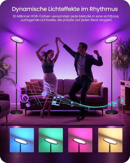 Goebleson RGB Stehlampe mit APP- und Sprachsteuerung, Komp. mit Alexa Dimmbare WLAN Standleuchte Schwarz