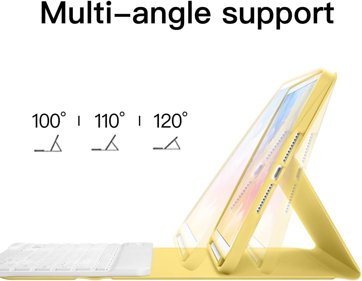 GUDOU Bluetooth Smart Stand für iPad (10,2 Zoll), abnehmbarer iPad-Ständer mit Stifthalter, automatischer Umschalt-/Wartemodus, Gelb