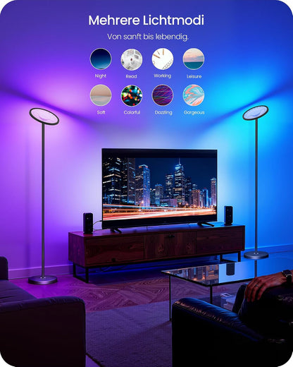 Goebleson RGB Stehlampe mit APP- und Sprachsteuerung, Komp. mit Alexa Dimmbare WLAN Standleuchte Schwarz