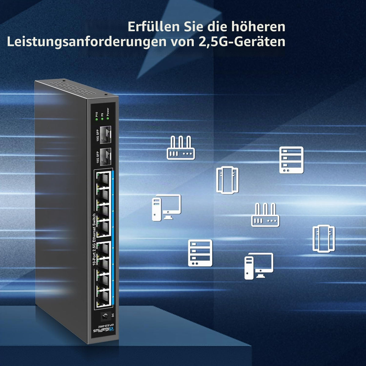 GigaPlus 10 Port 2.5Gb Unmanaged Ethernet Switch mit 8* 2.5G Base-T Ports