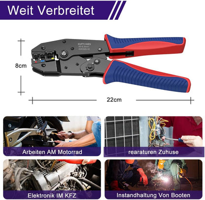 GUPTOMES Crimpzange, 36 Arten Kabelschuhe Set, Crimping Pliers, Crimpzangen-Aderendhülsen-Set with 290 Insulated Cable Lugs Tool Kit 0.5-6 mm² (AWG 20-10)