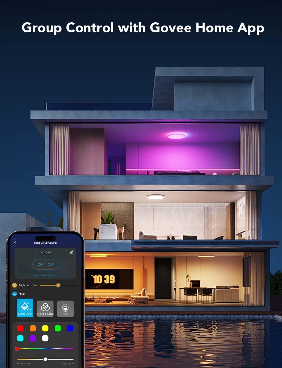 Govee Intelligente Deckenleuchte, RGBIC LED-Deckenleuchte, 2400 lm,16 Millionen DIY-Farben