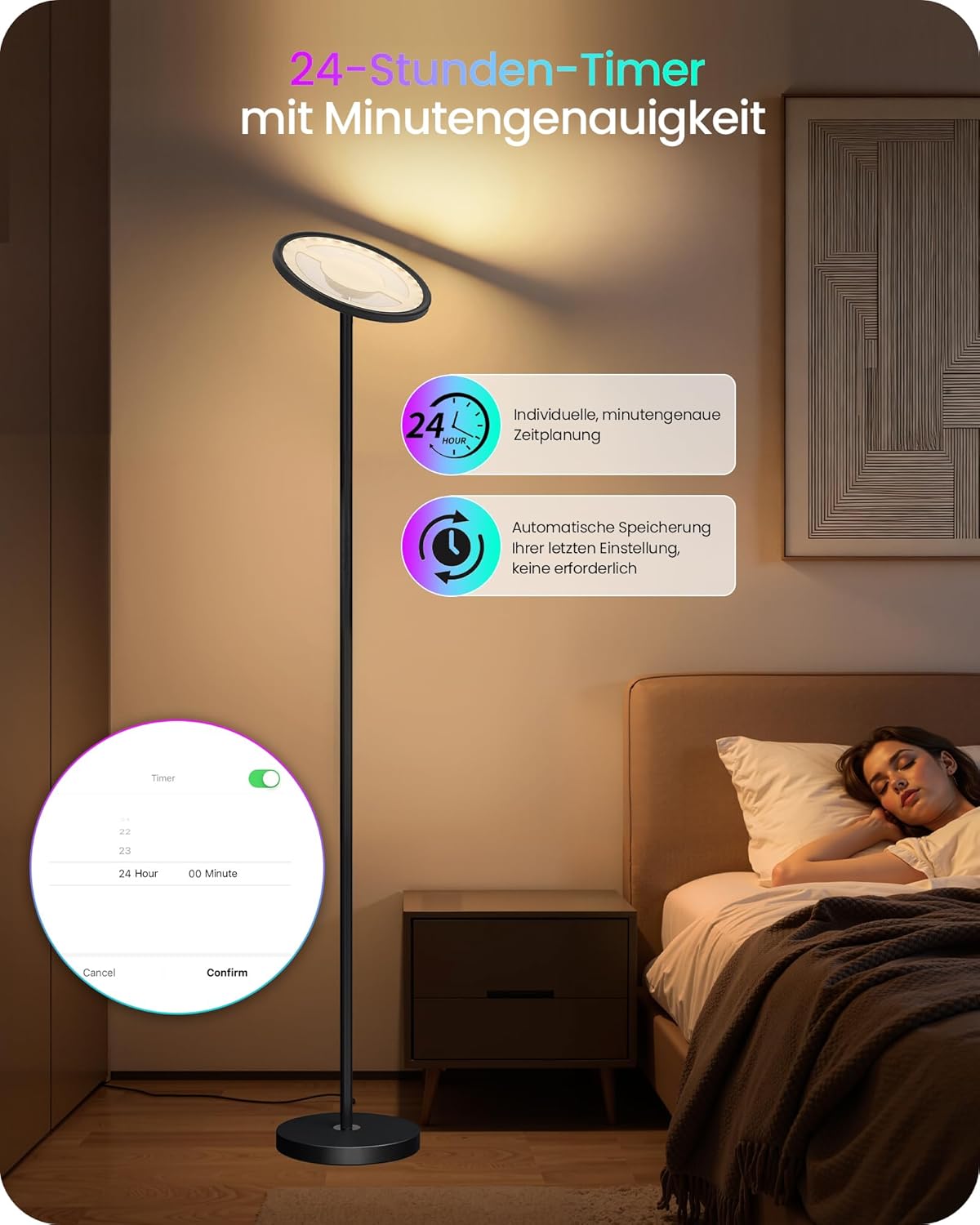 Goebleson RGB Stehlampe mit APP- und Sprachsteuerung, Komp. mit Alexa Dimmbare WLAN Standleuchte Schwarz