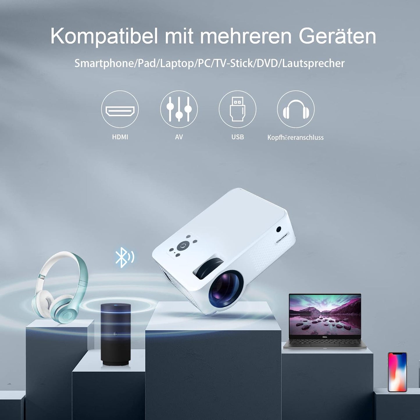 Giaomar Beamer, 5G  Full HD, 9500 Lumen Native 1080P  4K Heimkino