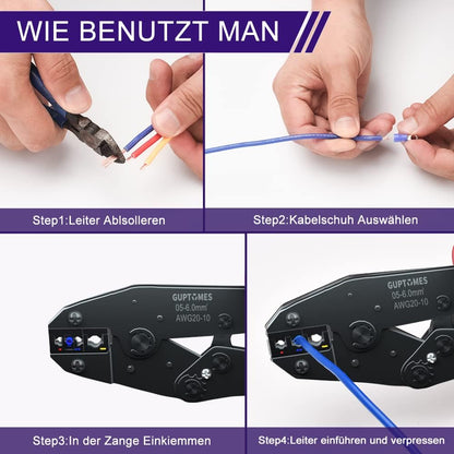 GUPTOMES Crimpzange, 36 Arten Kabelschuhe Set, Crimping Pliers, Crimpzangen-Aderendhülsen-Set with 290 Insulated Cable Lugs Tool Kit 0.5-6 mm² (AWG 20-10)