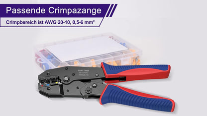 GUPTOMES Crimpzange, 36 Arten Kabelschuhe Set, Crimping Pliers, Crimpzangen-Aderendhülsen-Set with 290 Insulated Cable Lugs Tool Kit 0.5-6 mm² (AWG 20-10)