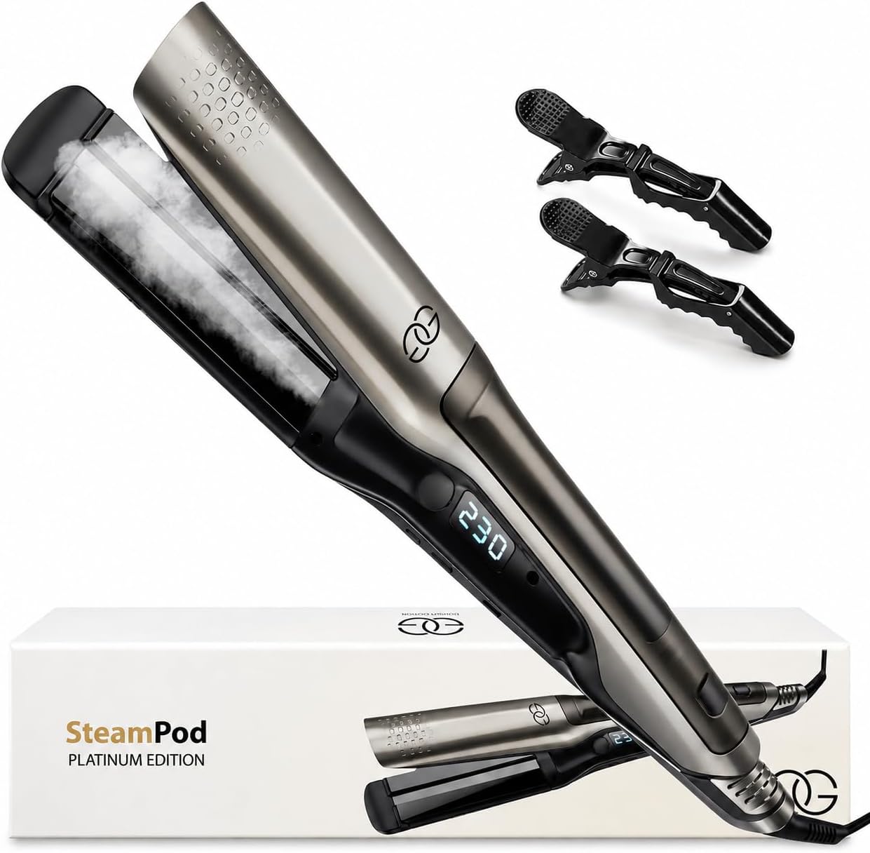 Golden Goods Steampod Glätteisen Locken Lockenstab und Glätteisen 2-in-1 42mm