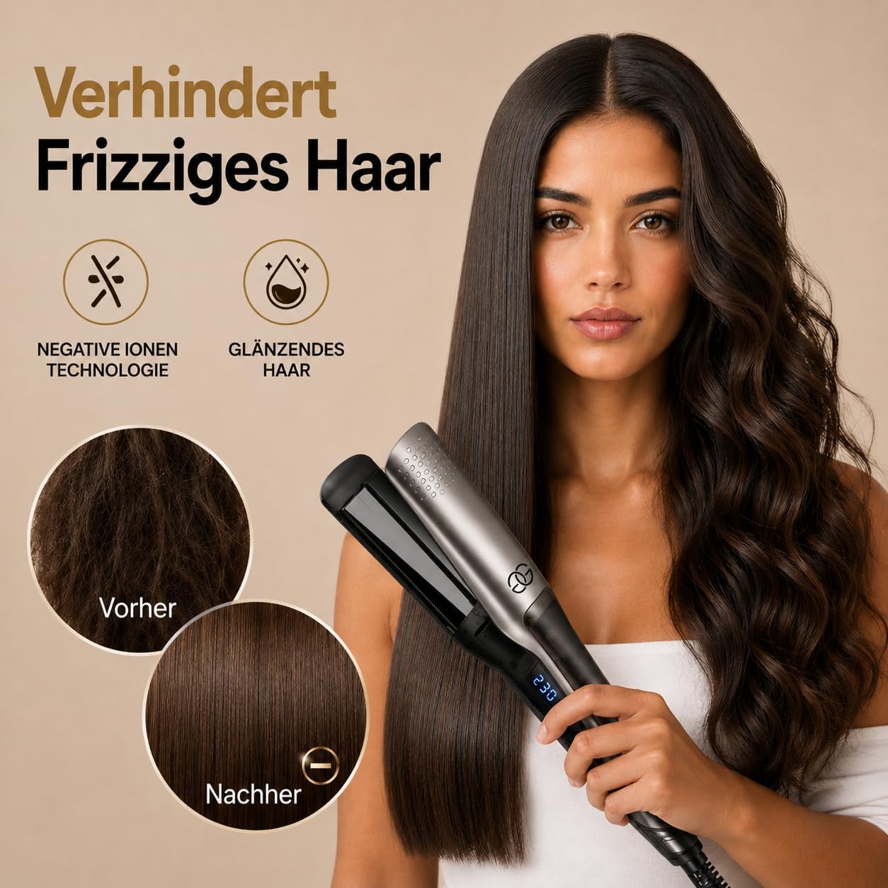 Golden Goods Steampod Glätteisen Locken Lockenstab und Glätteisen 2-in-1 42mm