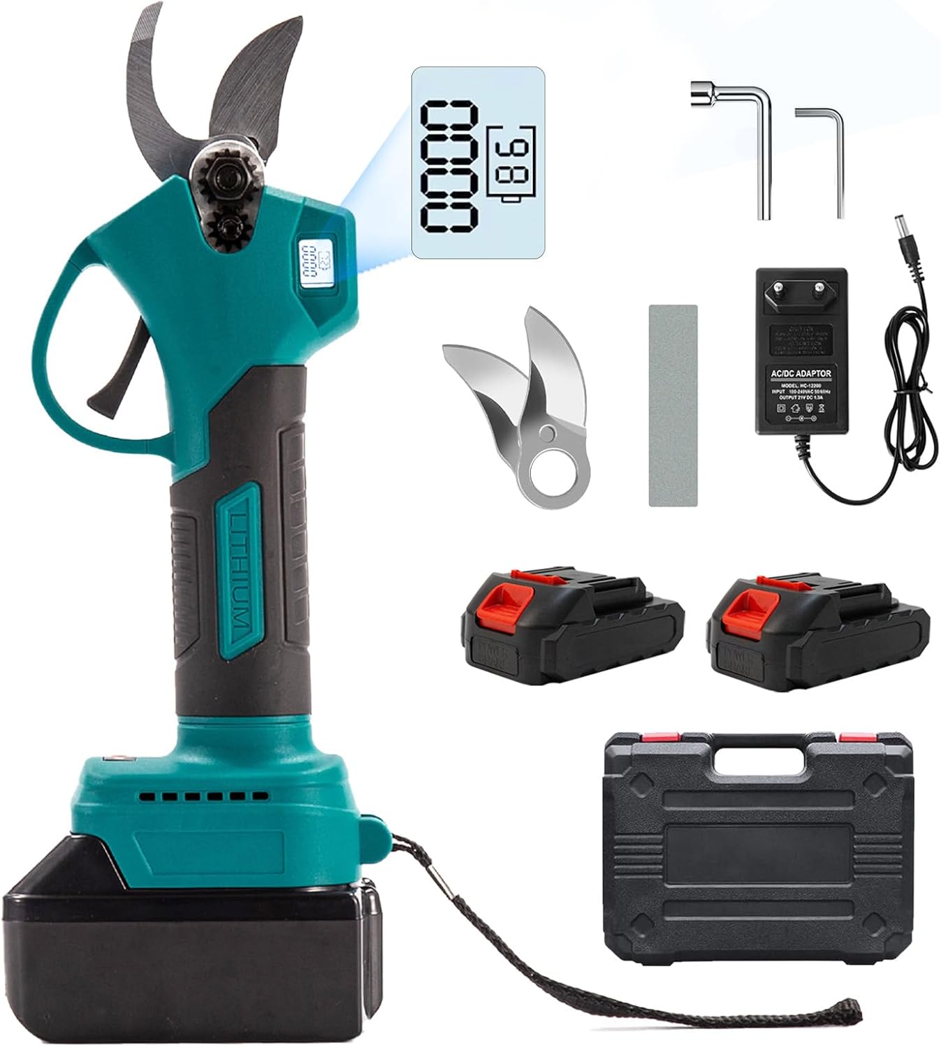 Kabellose elektrische Gartenschere mit 2 x 2000 mAh (21 V) Akkus, Schnittdurchmesser max.30 mm