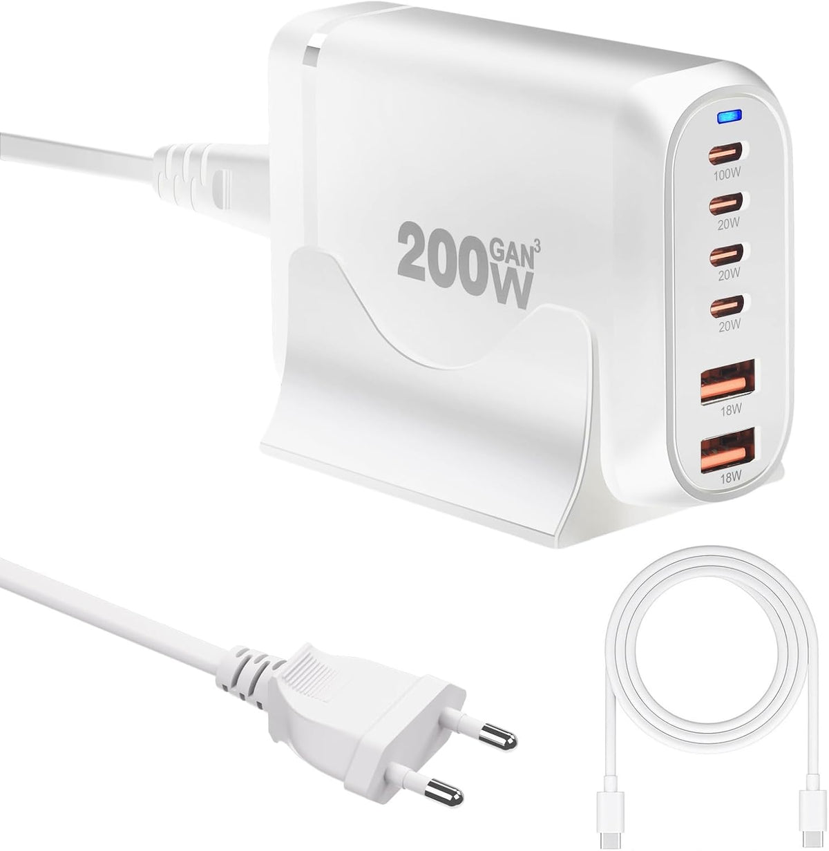 200W USB C Ladegerät Mehrfach, 6 Ports (4C + 2A) GaN III Schnellladegerät