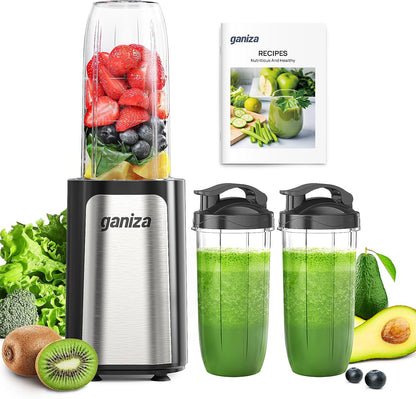 Ganiza Mixer, 900W Mini Smoothie Maker, Standmixer mit 3 Tragbare Mixbechern(2×500ml & 1×700ml)