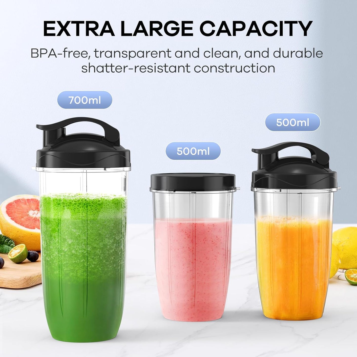 Ganiza Mixer, 900W Mini Smoothie Maker, Standmixer mit 3 Tragbare Mixbechern(2×500ml & 1×700ml)