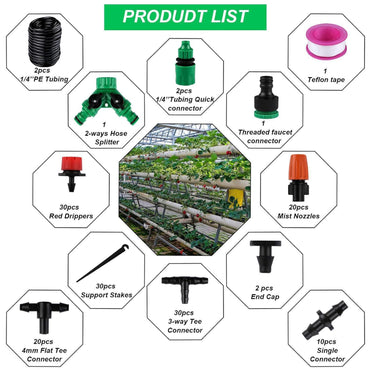 149 PCS Gartenbewässerungssystem, 30 m Garten Micro Drip Bewässerung Automatik Bewässerung Kit Schlauch Tröpfchenbewässerung DIY Gartenbewässerung für Landschaft, Flower Bed und Terrasse Pflanzen