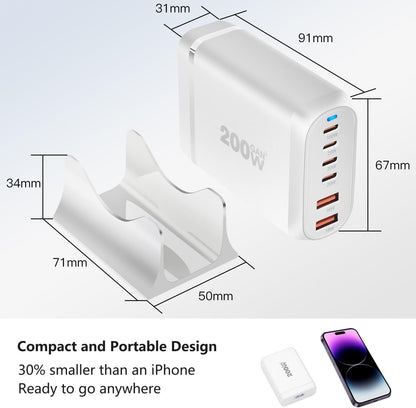 200W USB C Ladegerät Mehrfach, 6 Ports (4C + 2A) GaN III Schnellladegerät
