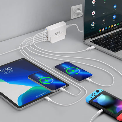 200W USB C Ladegerät Mehrfach, 6 Ports (4C + 2A) GaN III Schnellladegerät